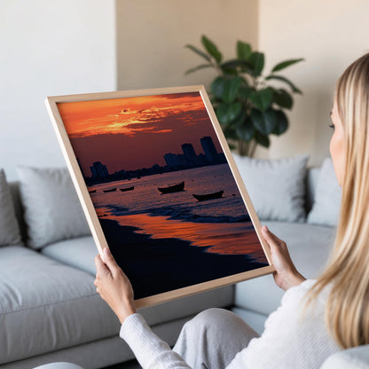 Affiche Chennai – Poster Silhouette de la Plage Marina au Crépuscule