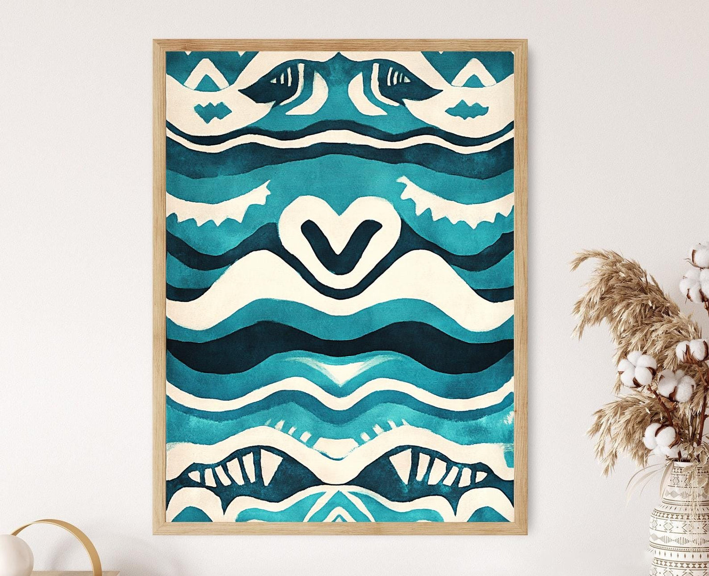 Affiche Motif Aquatique Zuni – Poster Tribal Amérindien en Turquoise