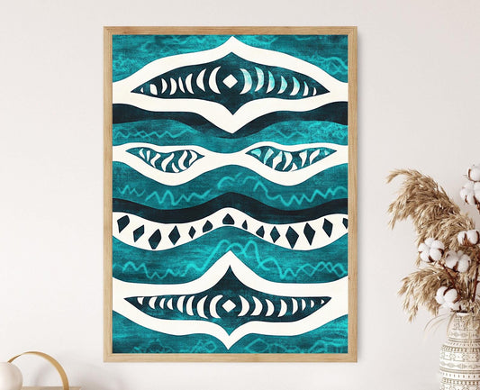 Affiche Art Amérindien – Imprimé Motif Zuni en Turquoise