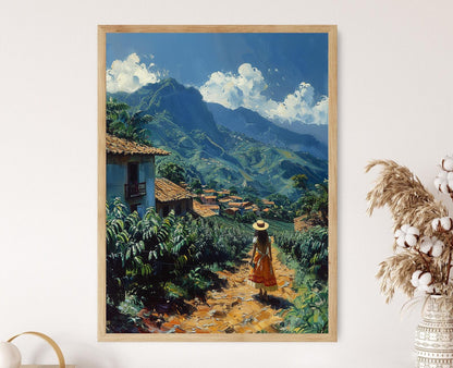 Affiche Café Brésilien – Impression Artisanale de Paysage Rural