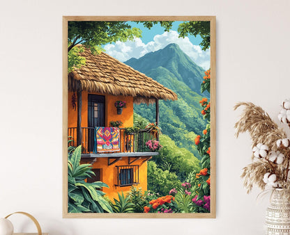 Affiche Maison Guatémaltèque – Impression Art avec Textiles Vibrants