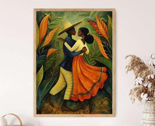 Affiche Danse Bomba et Plena – Art Print Couple de Danse Porto-Ricain