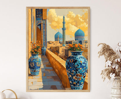 Affiche Isfahan – Illustration des toits et mosaïques d'Iran