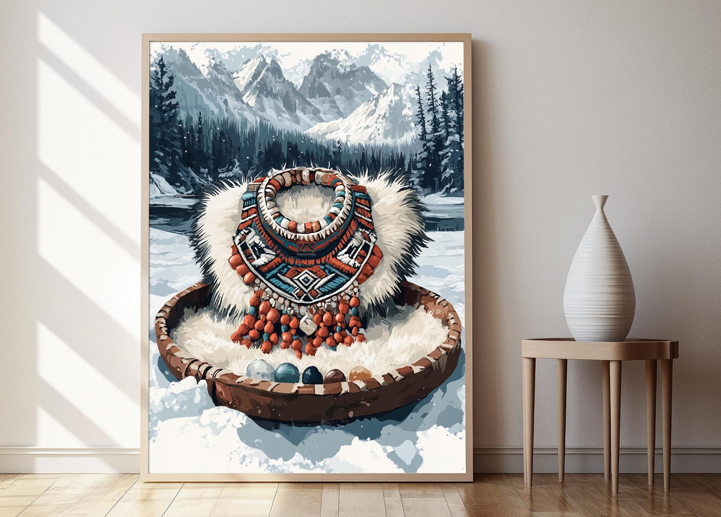 Affiche Amulette Yakut en Argent – Poster Décor Traditionnel Sibérien