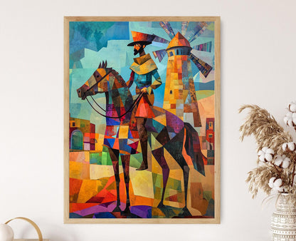 Affiche Don Quichotte – Poster Cubiste Moulin, Décor Espagnol Moderne
