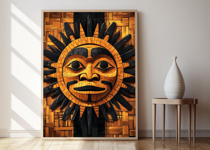 Affiche Soleil Haida – Poster Art Indigène avec Motifs Rayonnants