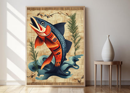 Affiche Haida – Poster Art Print de Décor Traditionnel avec Motifs de Vagues