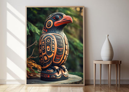 Affiche Totem Corbeau Haida – Poster Art Décor Autochtone Traditionnel