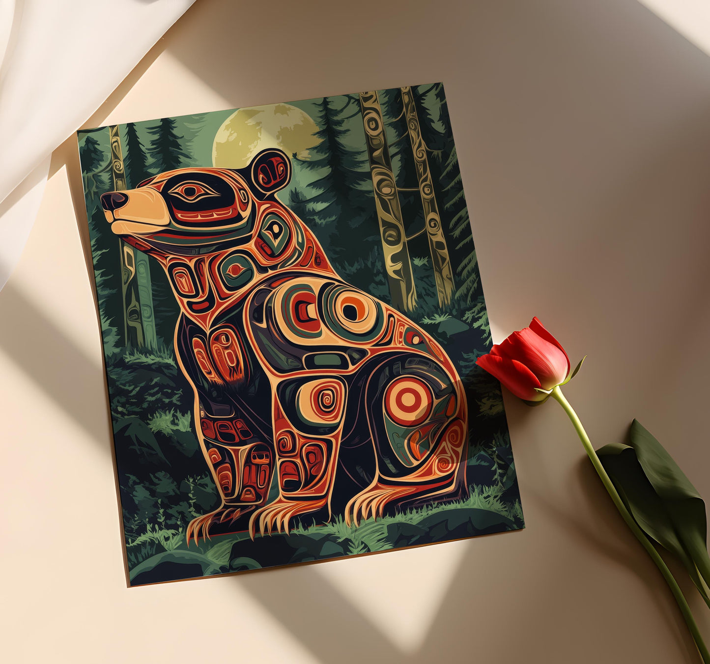 Affiche Ours Haida – Impression Art Formline, Force et Protection, Paysage Forestier