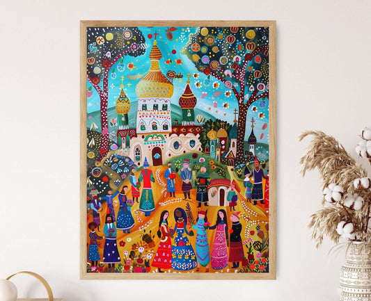 Affiche Mariage Slave – Peinture inspirée de l'art folklorique