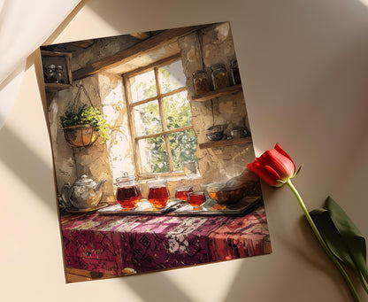 Affiche Temps de Thé Curde – Poster Verres Traditions & Plateaux Argent