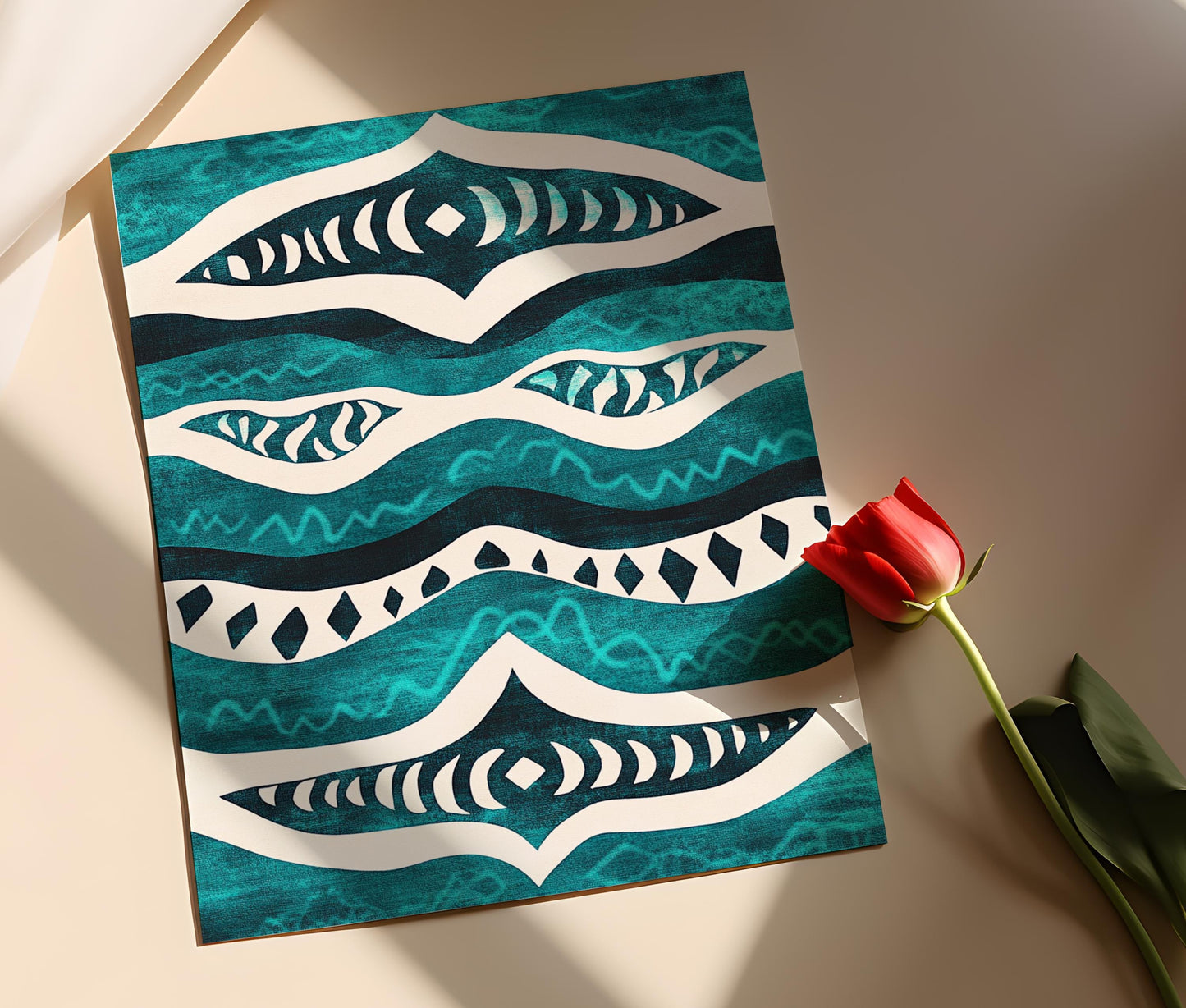 Affiche Art Amérindien – Imprimé Motif Zuni en Turquoise