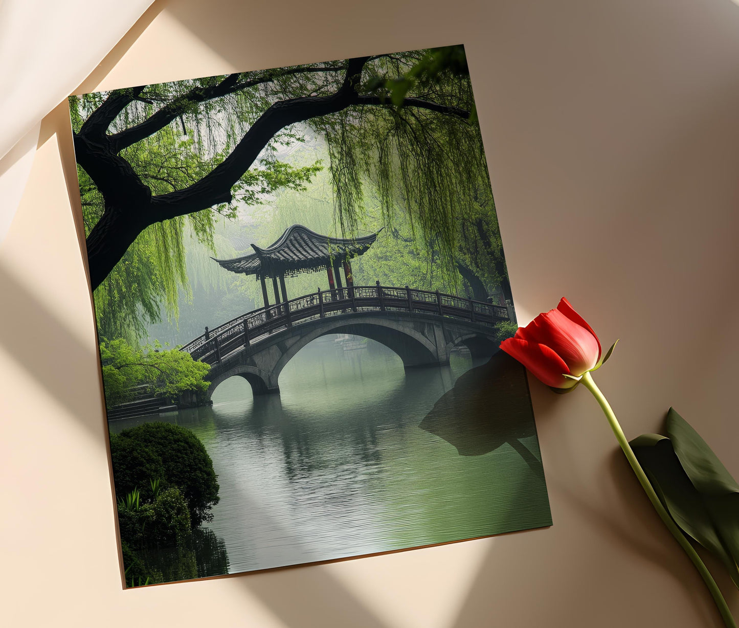 Affiche Yangzhou – Imprimé élégant des ponts sur l'eau sereine