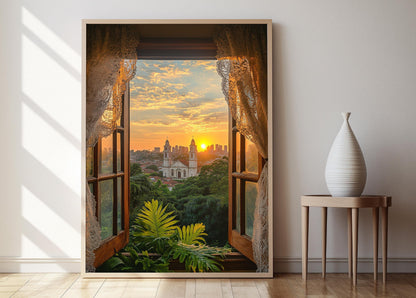 Affiche Barquisimeto – Poster Art de la Vue sur Fenêtre au Couché de Soleil