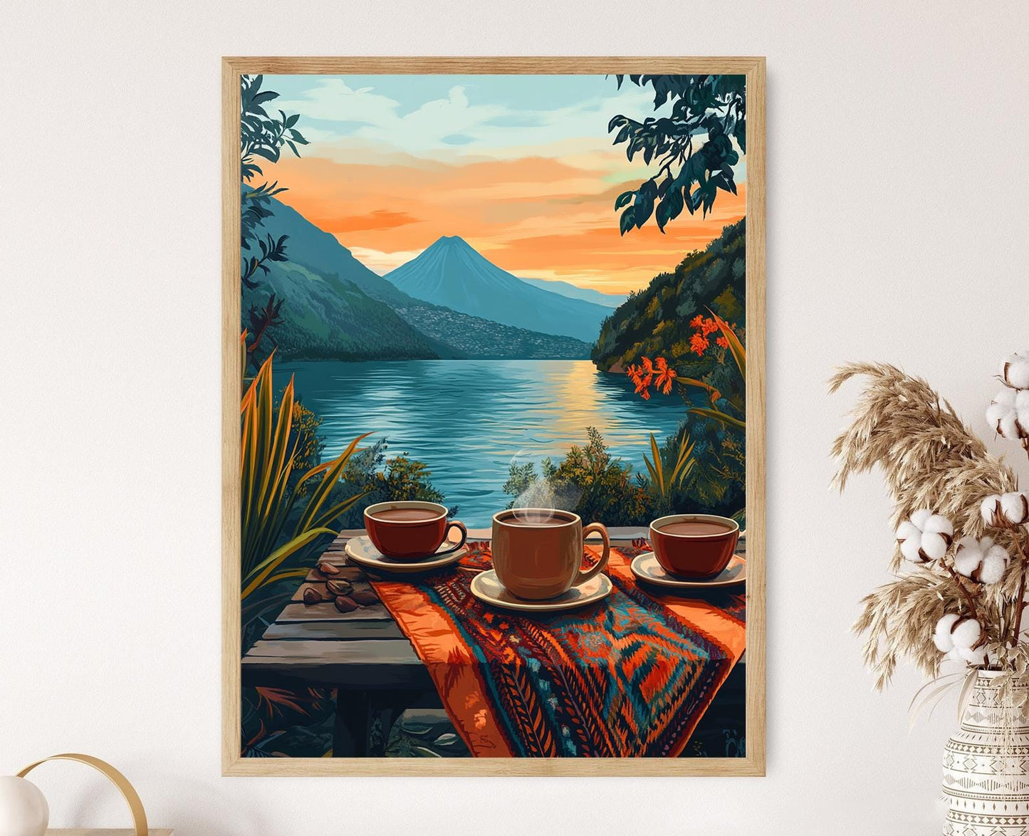 Affiche Chocolat Chaud à Panajachel – Impression Art du Lac Guatemaltèque