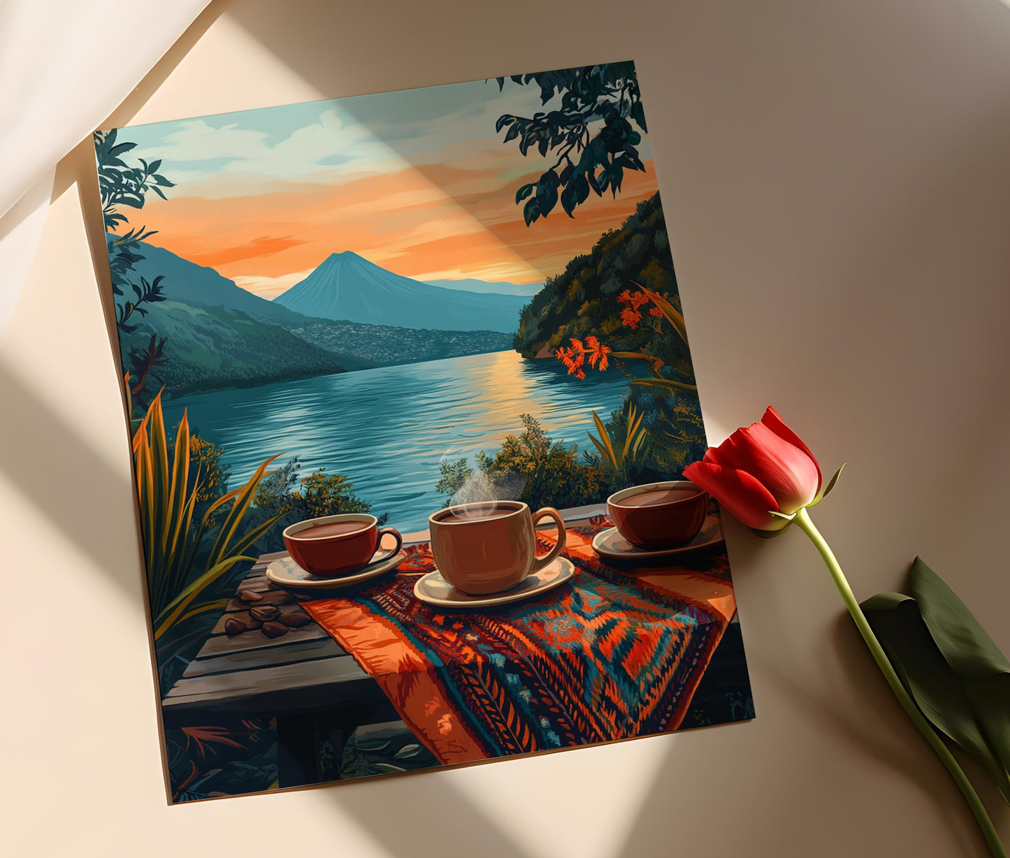 Affiche Chocolat Chaud à Panajachel – Impression Art du Lac Guatemaltèque