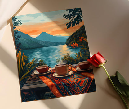 Affiche Chocolat Chaud à Panajachel – Impression Art du Lac Guatemaltèque