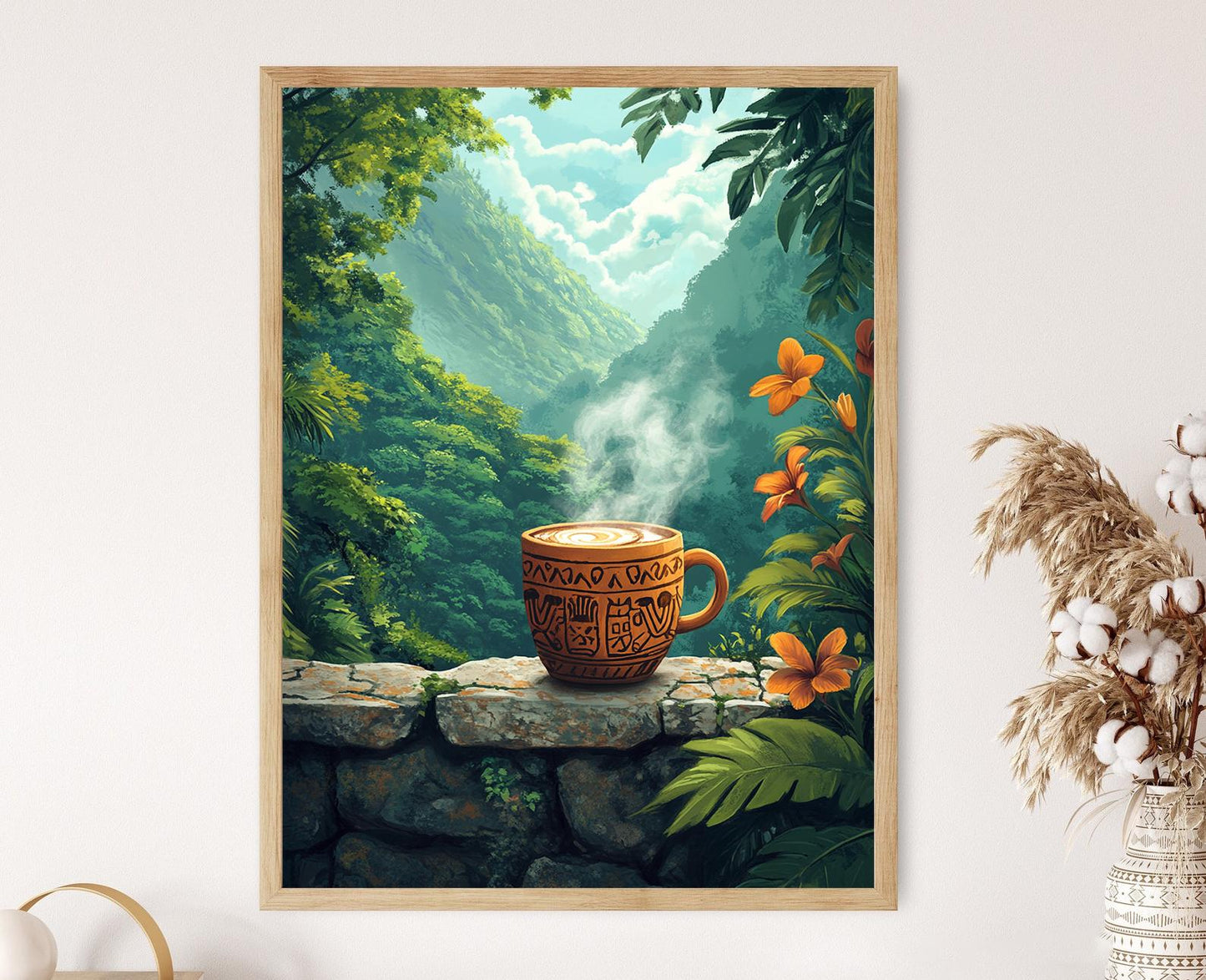 Affiche Chocolat Chaud à Copán – Art Héritage Maya, Scène de Jungle