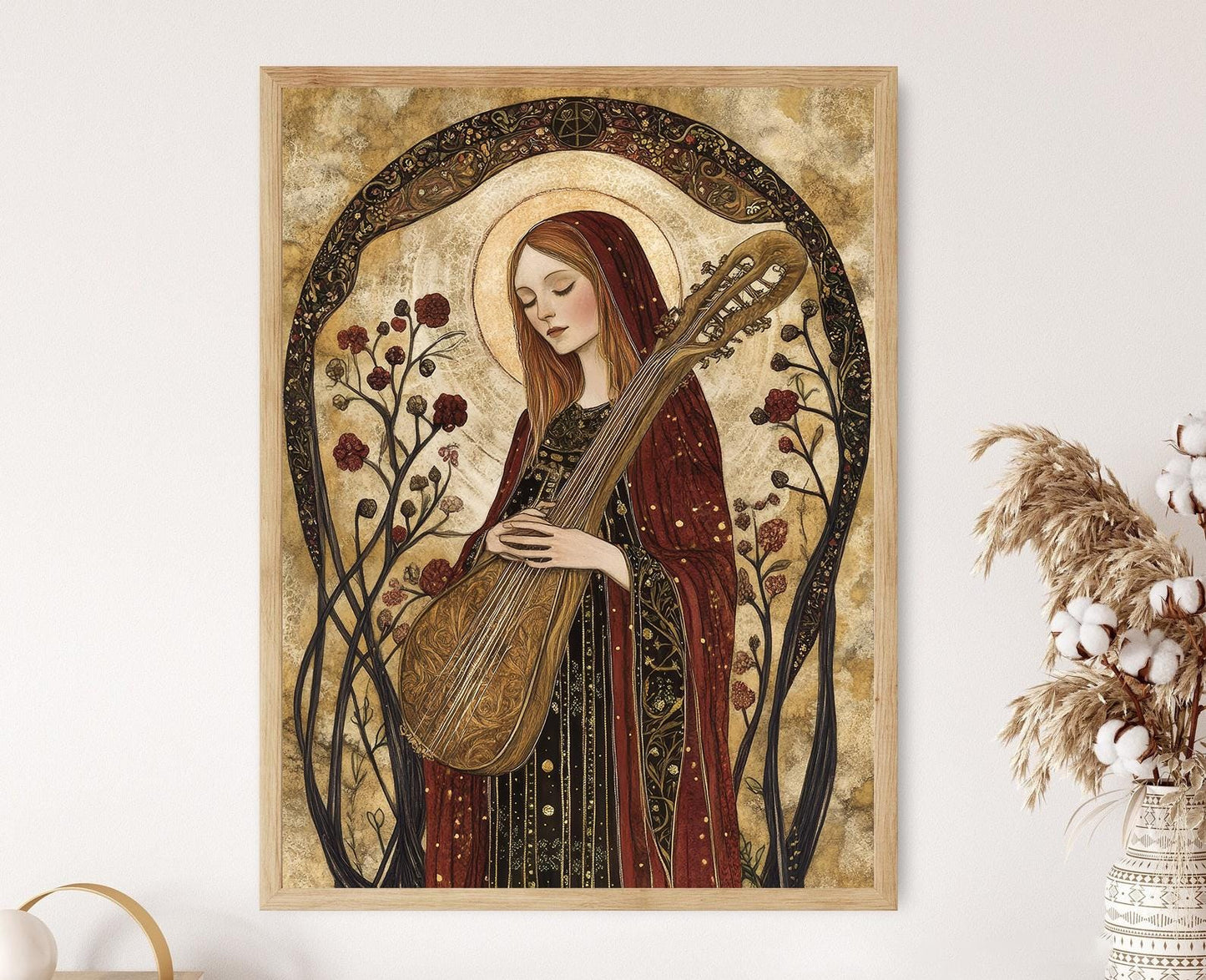 Affiche Hildegarde de Bingen – Art Catholique Mystique avec Fleurs
