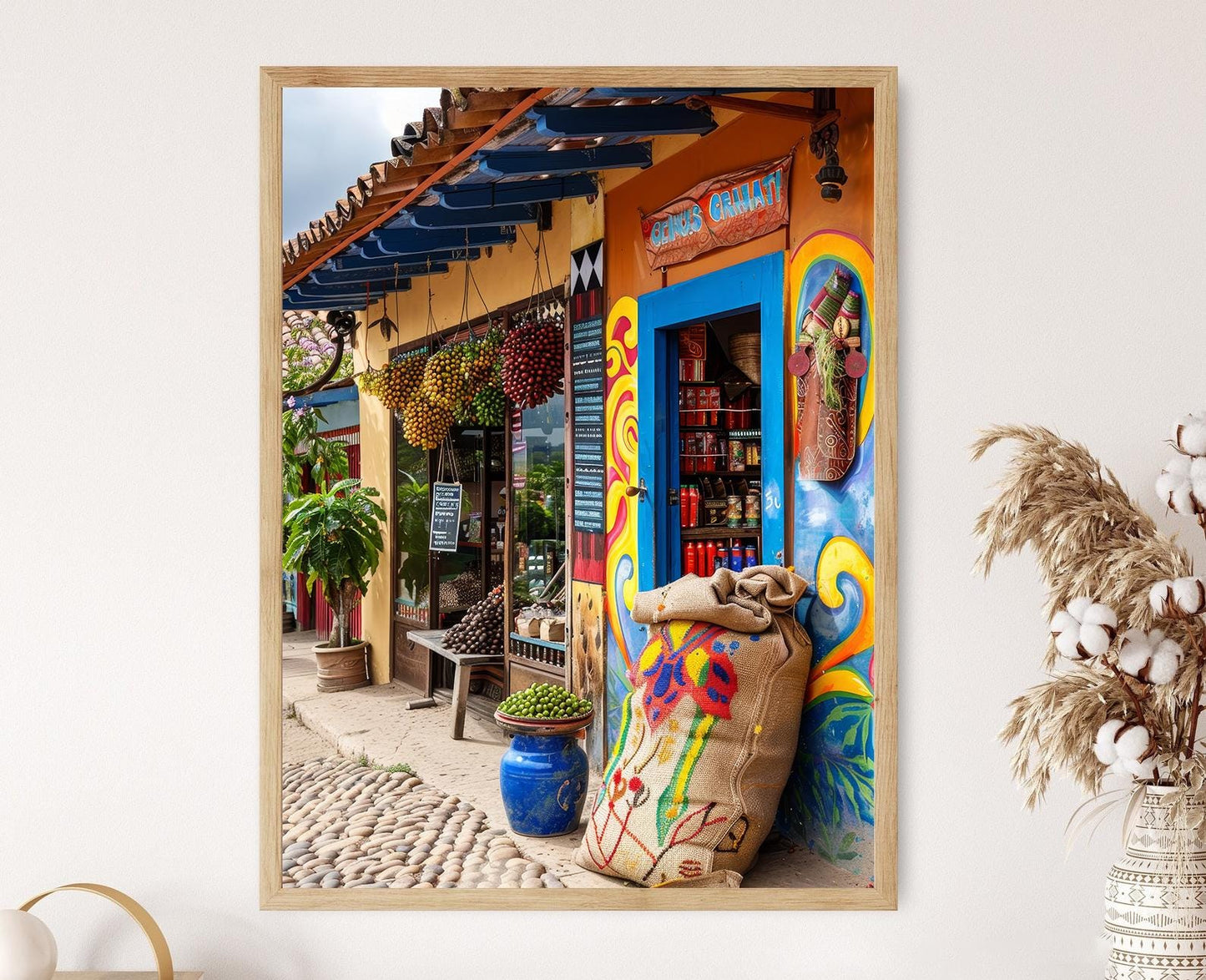 Affiche Café Colombien Coloré – Scène Ambiance de Café Charmante