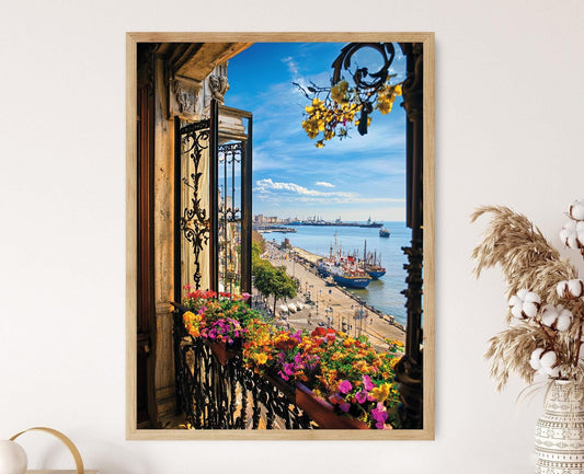 Affiche Montevideo Uruguay – Poster Vue de Port et Fleurs