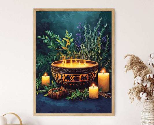 Affiche Obeah Jamaïcaine – Poster Art Tribal avec Symboles et Herbes