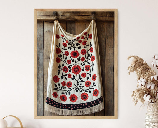 Affiche Suzani Afgane – Poster Floral et Grenade, Décor Broderie Traditionnelle