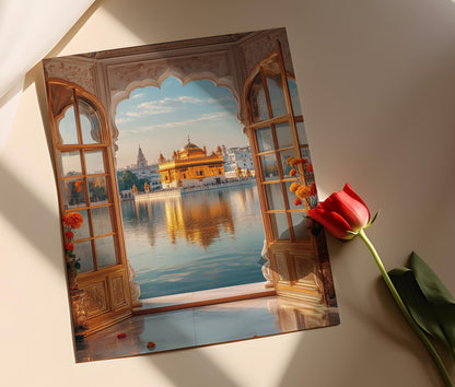 Affiche Amritsar – Poster Art du Temple d'Or et Fenêtres de Marigold