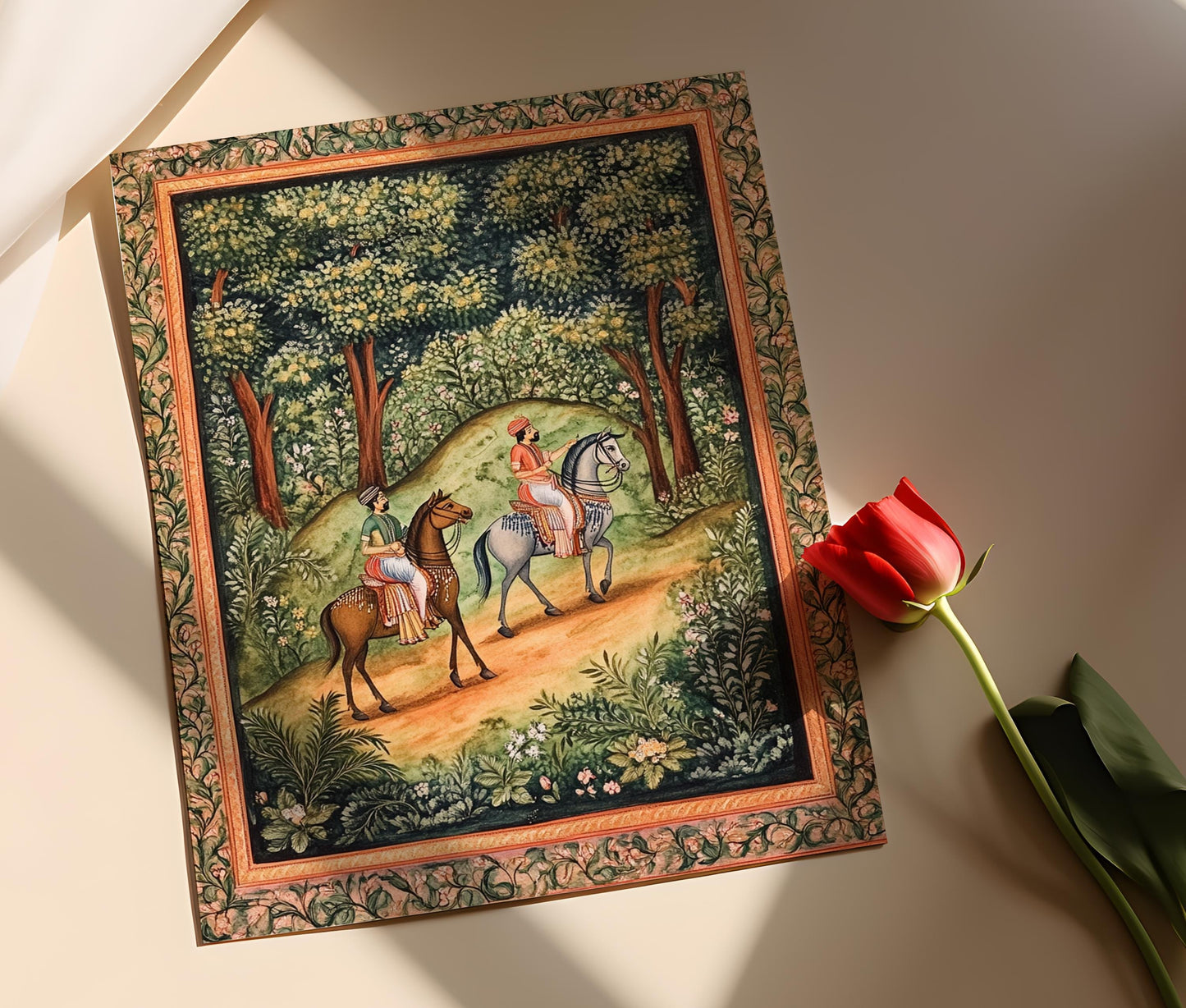 Affiche Scène de Chasse Rajput – Poster Miniature d'Art Indien Antique