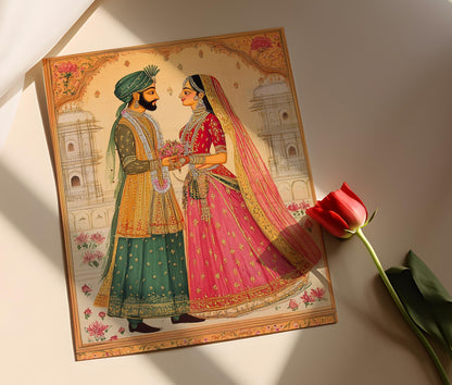 Affiche de Mariage Indien – Miniature Antique, Art Culturel Élégant