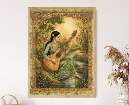 Affiche Art Miniature Indienne – Peintre de Sitar Antique et Apaisant