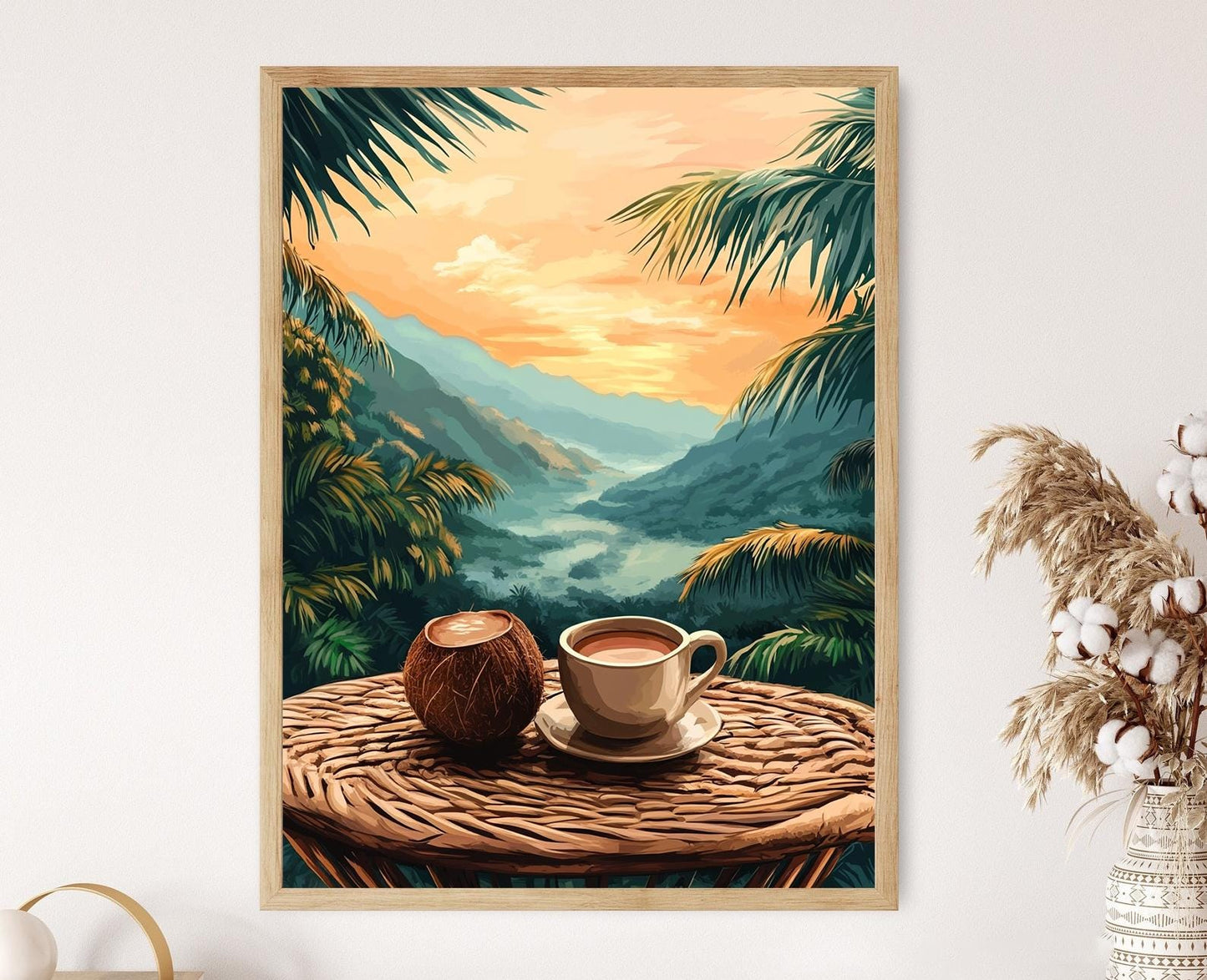 Affiche Chocolat Chaud Kingston – Art Héritage Jamaïcain, Vue des Blue Mountains