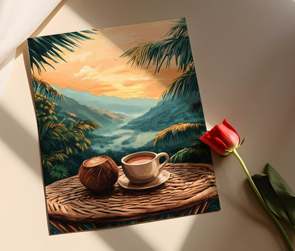 Affiche Chocolat Chaud Kingston – Art Héritage Jamaïcain, Vue des Blue Mountains