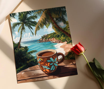 Affiche Scène de Chocolat Chaud à Bridgetown – Poster Art Côtière Tropicale