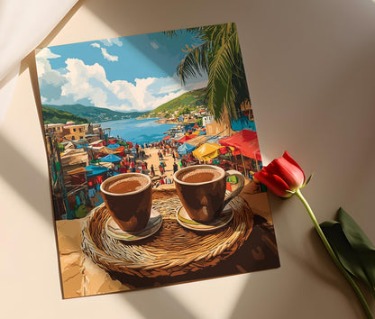 Affiche Scène de Chocolat Chaud Haïtien – Impression Art Papier-Mâché