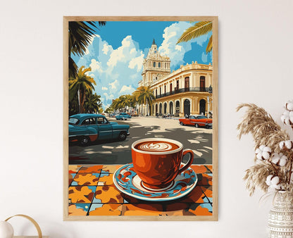 Affiche Chocolat Chaud à La Havane – Imprimé Art avec Motifs Cubains