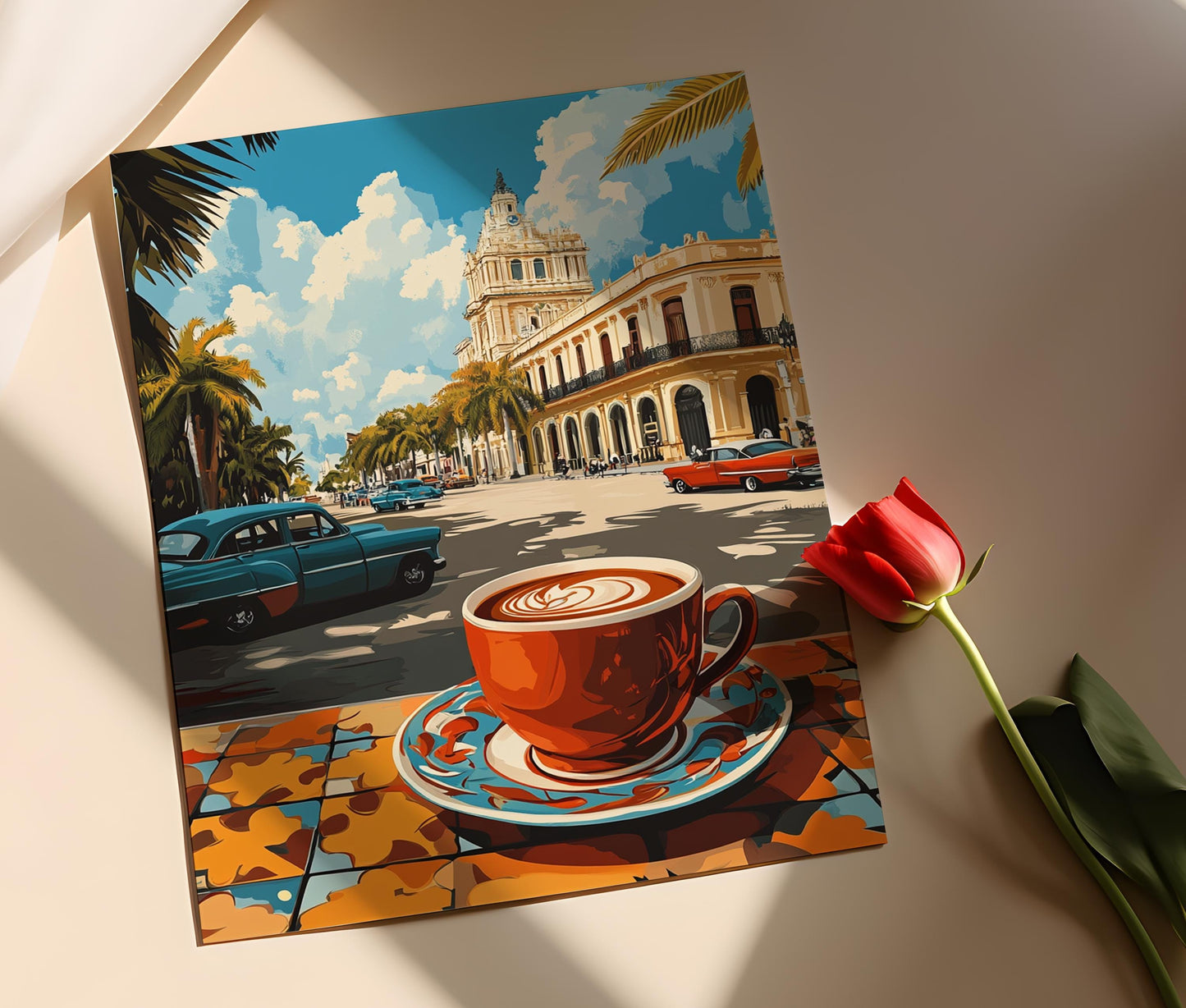 Affiche Chocolat Chaud à La Havane – Imprimé Art avec Motifs Cubains