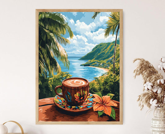 Affiche Chocolat Chaud à Roseau – Impression Art Culturelle Dominicaine