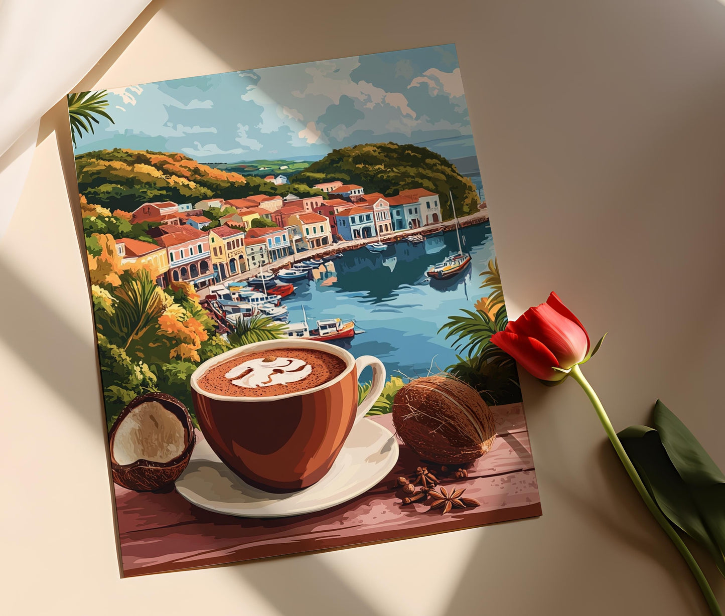 Affiche Chocolat Chaud à Saint-Georges – Impression Vue du Port Épicée