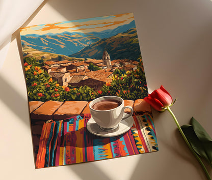 Affiche Chocolat Chaud à Cusco – Poster Textiles Andins & Art Taza