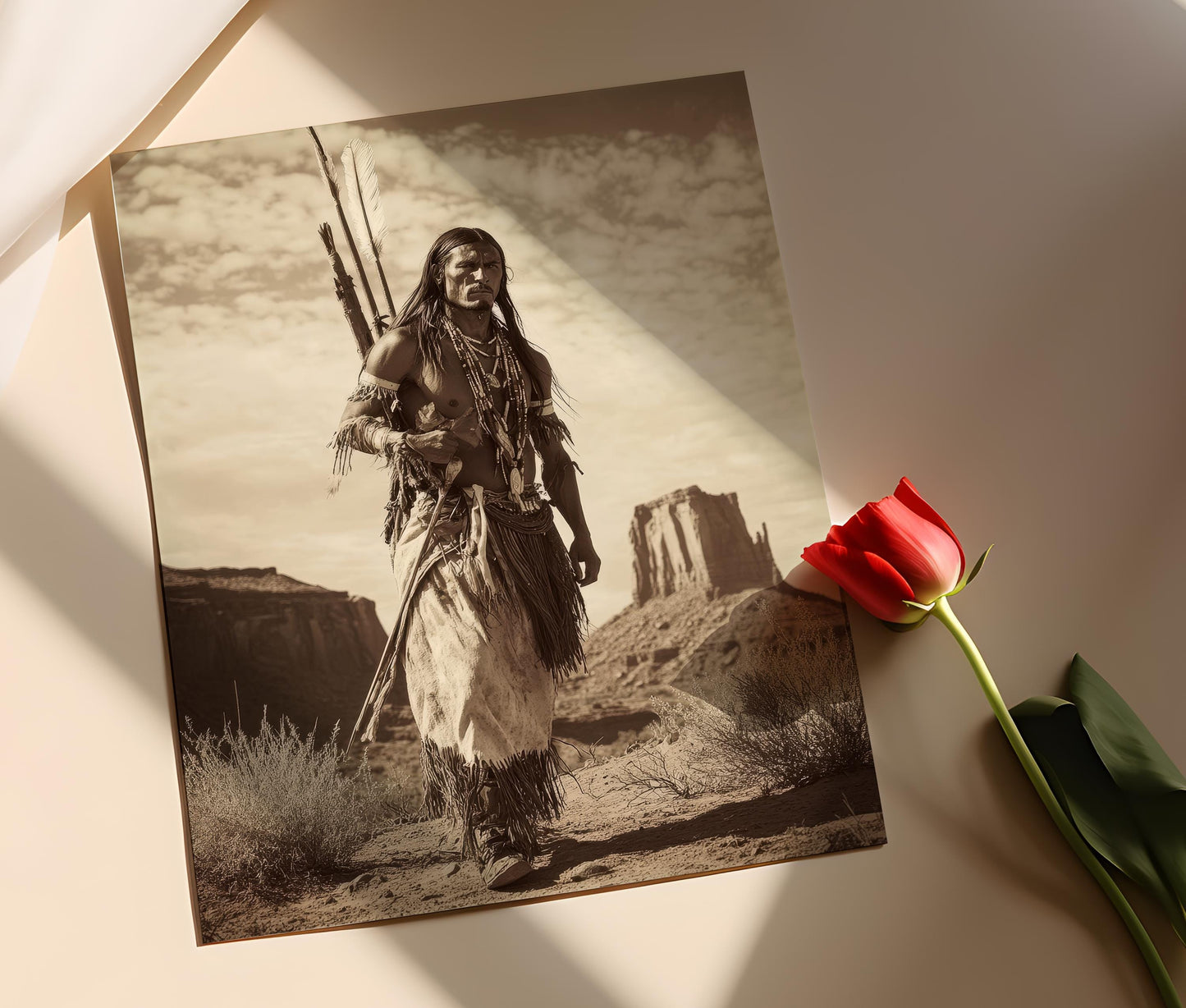 Affiche Guerrier Apache – Poster Art Traditionnelle & Histoire Amérindienne