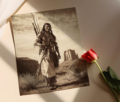 Affiche Guerrier Apache – Poster Art Traditionnelle & Histoire Amérindienne