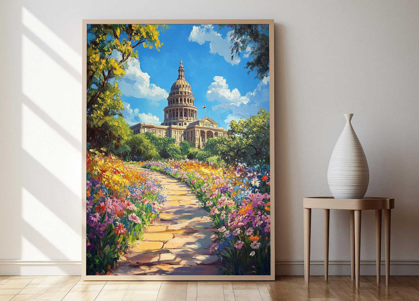 Affiche Texas – Art Print du Capitole de l'État d'Austin avec Fleurs