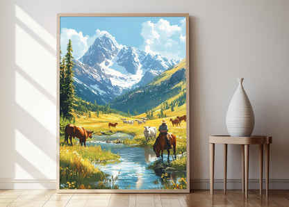 Affiche Montana Rancher au Bord de la Rivière – Art Western Apaisant