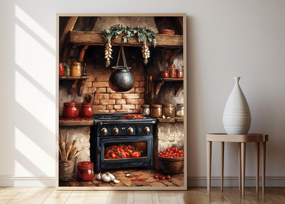 Affiche Rustique de Poêle Serbe – Illustration de Kotli et Ajvar Maison