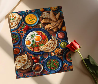 Affiche Petit-Déjeuner du Moyen-Orient – Illustration Culinaire Colorée