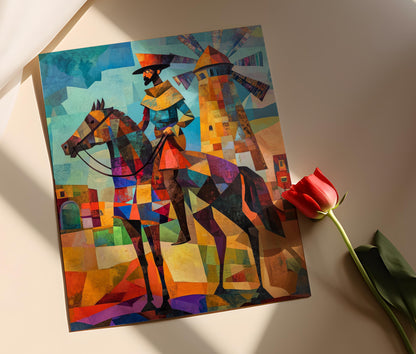 Affiche Don Quichotte – Poster Cubiste Moulin, Décor Espagnol Moderne