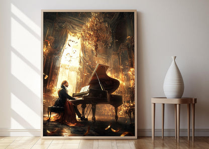 Affiche Mozart – Imprimé Art Rococo avec Salon et Piano Grand