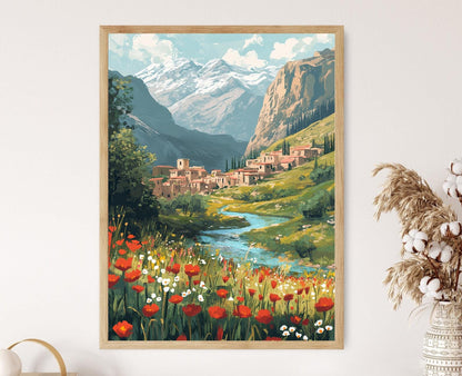 Affiche Village Kurde – Poster Paysage de Fleurs Sauvages, Monts Zagros