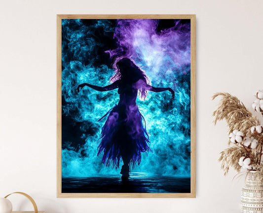 Affiche Danseuse Hula Mystique – Art Silhouette avec Fumée Néon
